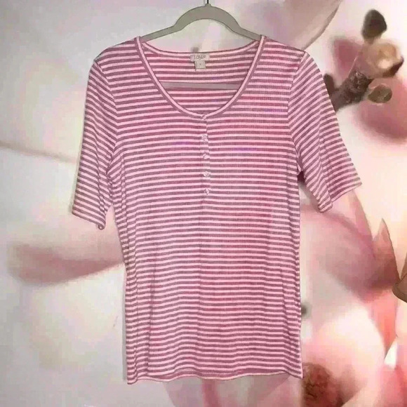 J Crew Striped Lightweight Short Half Sleeve Shirt Top size medium - Picture 4 of 9